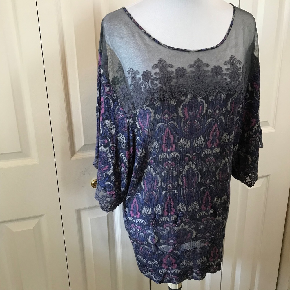 Free People Purple Bohemian Long Tunic Top sz M